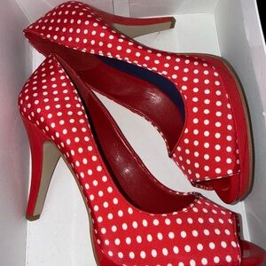 Nine West Red Polka Dot Peep Toe Heels
